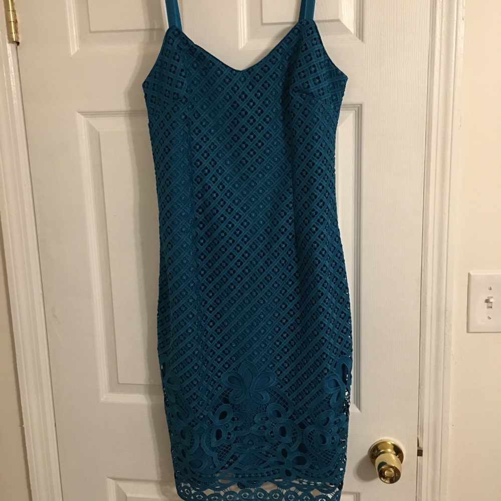 WHBM Sleeveless Lace Sheath Dress Petrol Blue